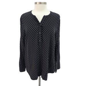 Old Navy Top Womens Size L Black White Polka-Dot Long Sleeve V-Neck Rayon Career